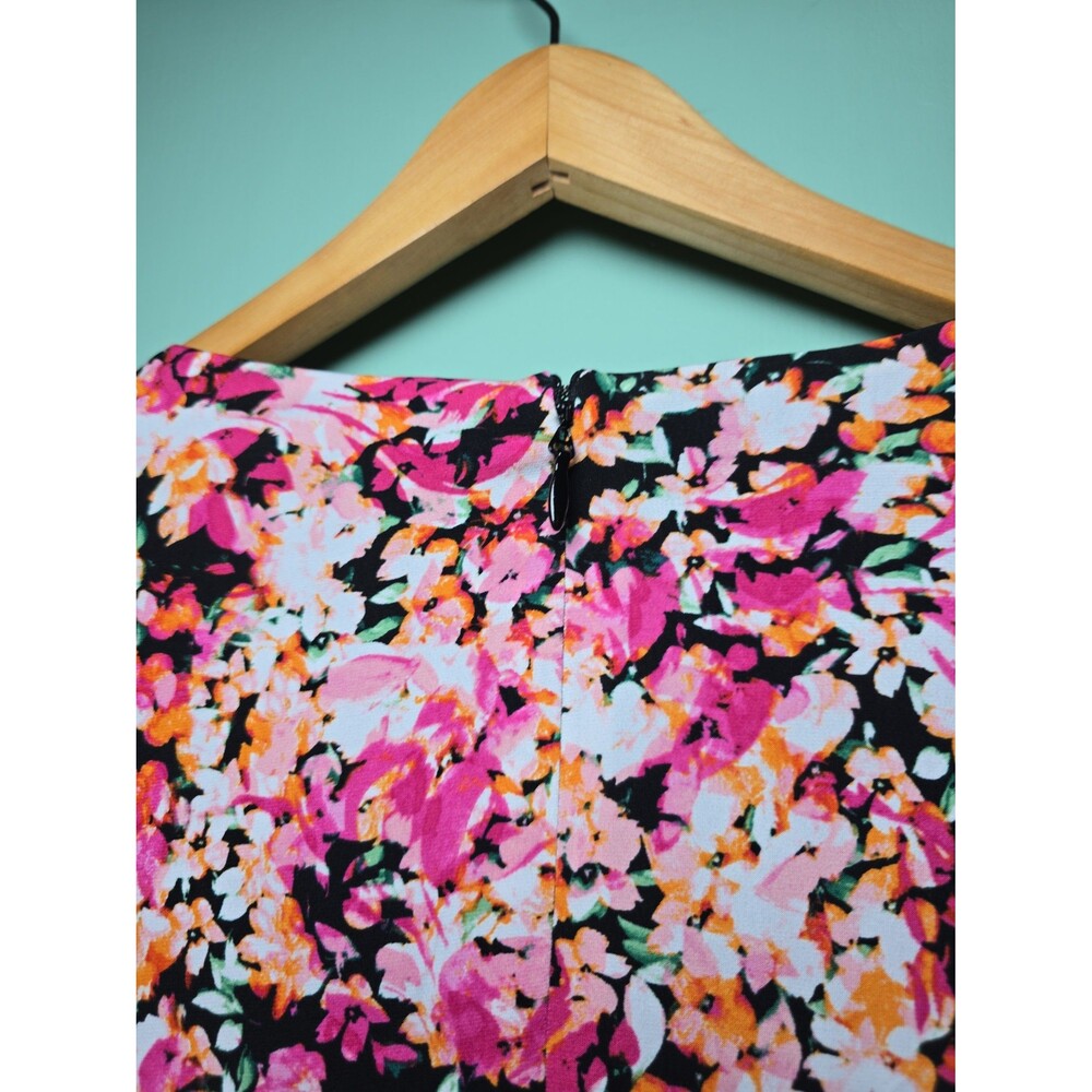 Guess Pink & Orange Floral Cocktail Dress Rutched Waist Stretch size 12 - Picture 6 of 6